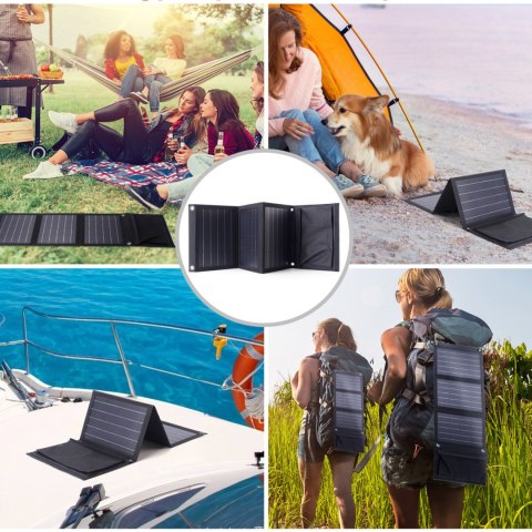 Ładowarka solarna słoneczna turystyczna 22W 2xUSB rozkładana czarna Ładowarka solarna słoneczna turystyczna 22W 2xUSB rozkładana czarna