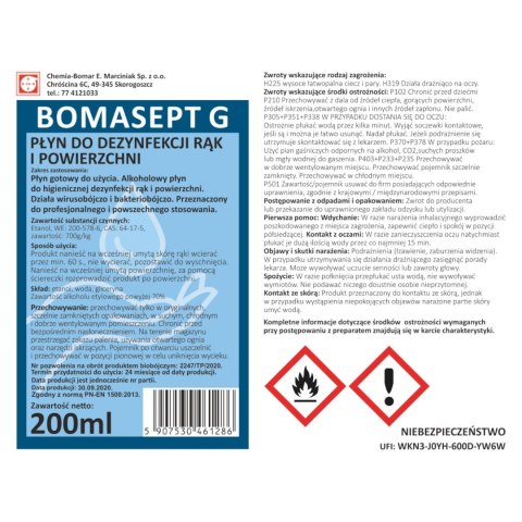 Płyn do dezynfekcji i odkażania skóry rąk BOMASEPT G 200ml Płyn do dezynfekcji i odkażania skóry rąk BOMASEPT G 200ml