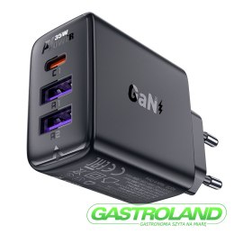 Ładowarka sieciowa PD 35W GaN z 3 portami 2x USB-A + USB-C czarna