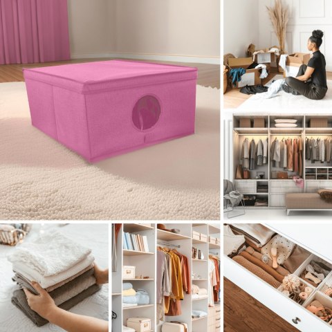 BLOSSOM różowy organizer do szafy z pokrywą oraz oknem 48x36x19cm BLOSSOM różowy organizer do szafy z pokrywą oraz oknem 48x36x19cm