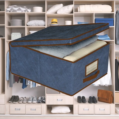 BLUE niebieski organizer do szafy z pokrywą oraz oknem 48x36x19cm BLUE niebieski organizer do szafy z pokrywą oraz oknem 48x36x19cm