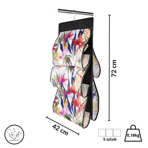 FLORAL w kwiaty wiszący organizer do szafy 5 przegród na torebki, paski 72x42cm FLORAL w kwiaty wiszący organizer do szafy 5 przegród na torebki, paski 72x42cm